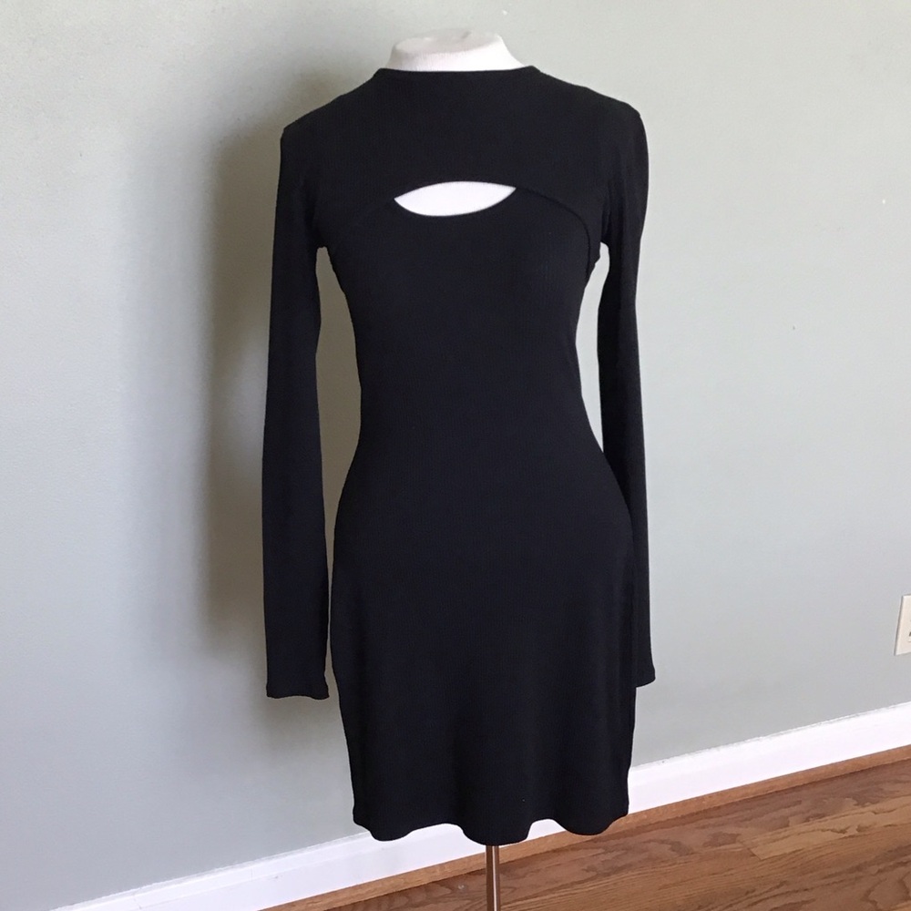 Bobi Two Piece Cotton Blend Black Ribbed Tank Dress w/ Detached Long Sleeves XS